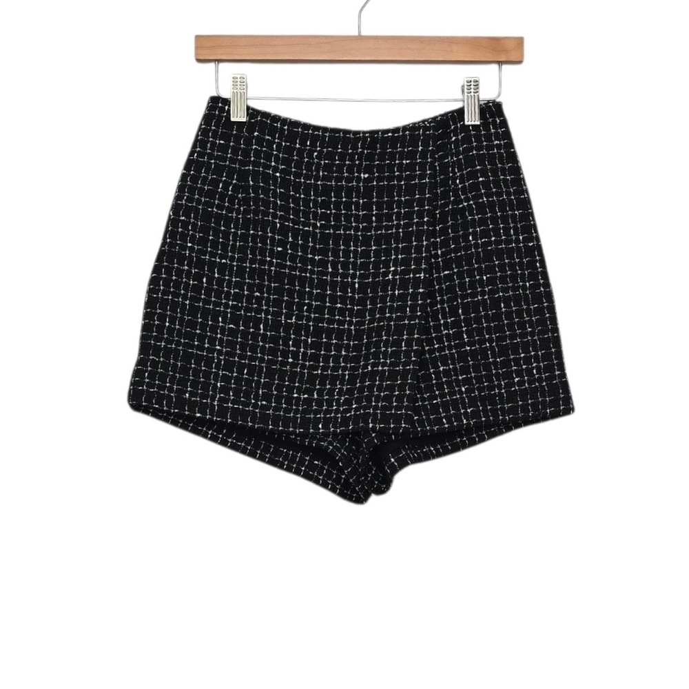 Maeve Anthropologie Black White Tweed Windowpane Skort Size 2 Wrap Front Skirt